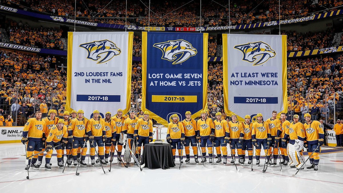 dfo_winnipeg's tweet photo. Look, we may have been a bit too hard on the Predators here..

These are fine banners. Bold choice and again, we'd rather not see the Jets hang anything like them... But you do you Preds! https://t.co/iMcIAPbkNr