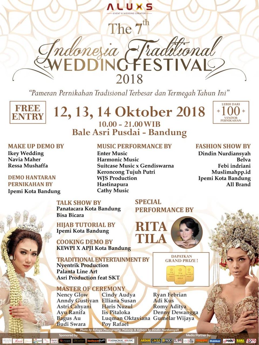 infobdg's tweet photo. Yuk ke pameran pernikahan tradisional terbesar dan termegah tahun ini di #ITWF2018 12-14 Okt di Bale Asri Pusdai @aluxs_ https://t.co/eNQex4DC3Z