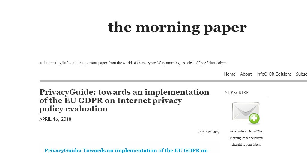 taswarbhatti's tweet image. #PrivacyGuide Towards an Implementation of EU GDPR on #Privacy #Policy Evaluation | bit.ly/2vQHF1z