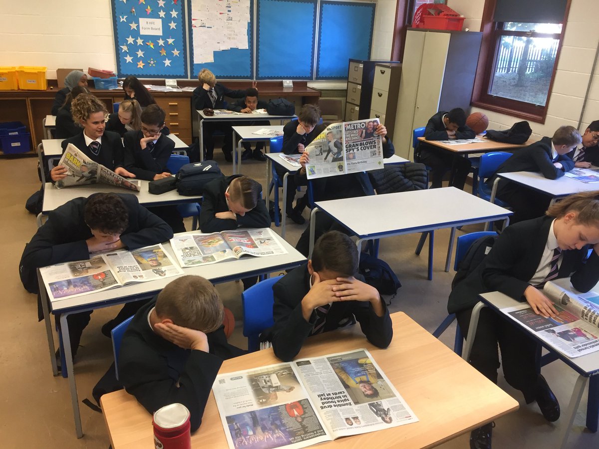 SpringwestA's tweet photo. Year 8 form time. Metro time! Catching up with local and national news. A great start to the day don't you think Mr Fell? #Atspringwestwe https://t.co/YDipilsHas