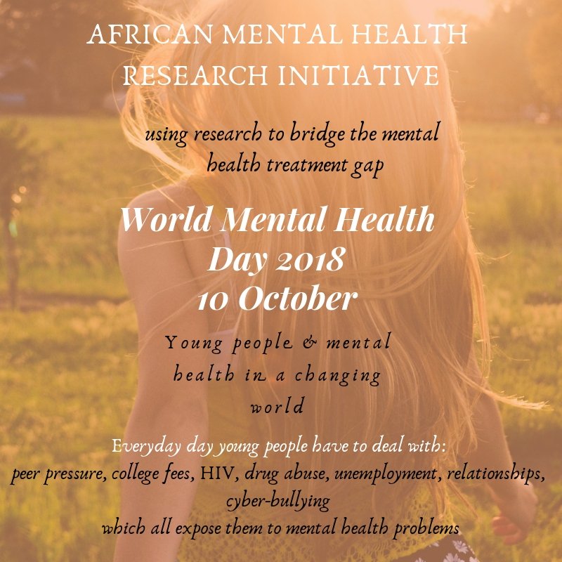 Caring for young people’s mental health today is caring for tomorrow #WorldMentalHealthDay2018 focusing on "Young people &amp; Mental Health in a changing world” #AfricaSciComm #DELTASAfrica <a href="/DixonChibanda/">Dixon Chibanda</a> @AAS_AESA <a href="/kubatana/">Kubatana</a> <a href="/YouthBench/">Youth Bench</a>