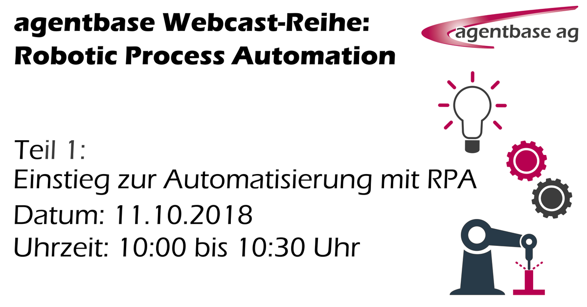 agentbaseAG's tweet photo. Morgen findet um 10:00 Uhr der erste Teil unserer RPA-Webcast-Reihe statt. Unser Referent Peter Schröder fokussiert sich in Teil eins zunächst auf den Einstieg zur #Automatisierung mit #RPA. Hier geht es zur Anmeldung: https://t.co/0qgk4nCGyE #Prozessautomatisierung #IBMRPA https://t.co/oOyinZLZQV
