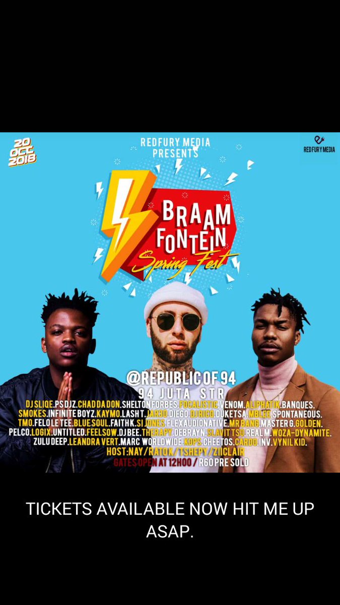 YuppieTee_MG's tweet photo. Please Go get your Tickets for @braamSpringFest
#BraamSpringFest or hit up @DjRicoSA https://t.co/DwNTGb4Mqp
