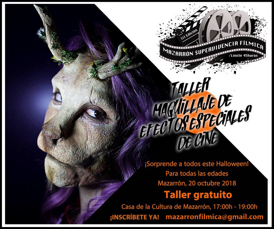 Disfruta del taller de maquillaje FX para cine en nuestro festival. Inscripción gratuita: mazarronfilmica@gmail.com #supervivenciafílmica #fx #makeup #halloween #mazarrónsupervivenciafílmica