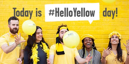 YoungMindsUK's tweet photo. Today is #HelloYellow &amp; #WorldMentalHealthDay! We can’t wait to see what you get up to to mark the day! 

Post your yellow photos online with #HelloYellow &amp; tag us @YoungMindsUK – let’s raise awareness and vital funds for young people’s mental health https://t.co/MUkaRssndD https://t.co/ksof6AHTqW