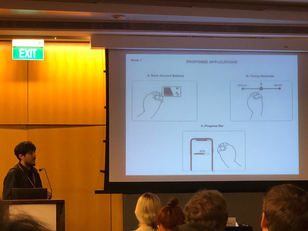 _kai_ku's tweet image. Cedric presenting our work about memory shape alloy actuator ( pressure feedback on the finger) #ubicomp2018 #iswc