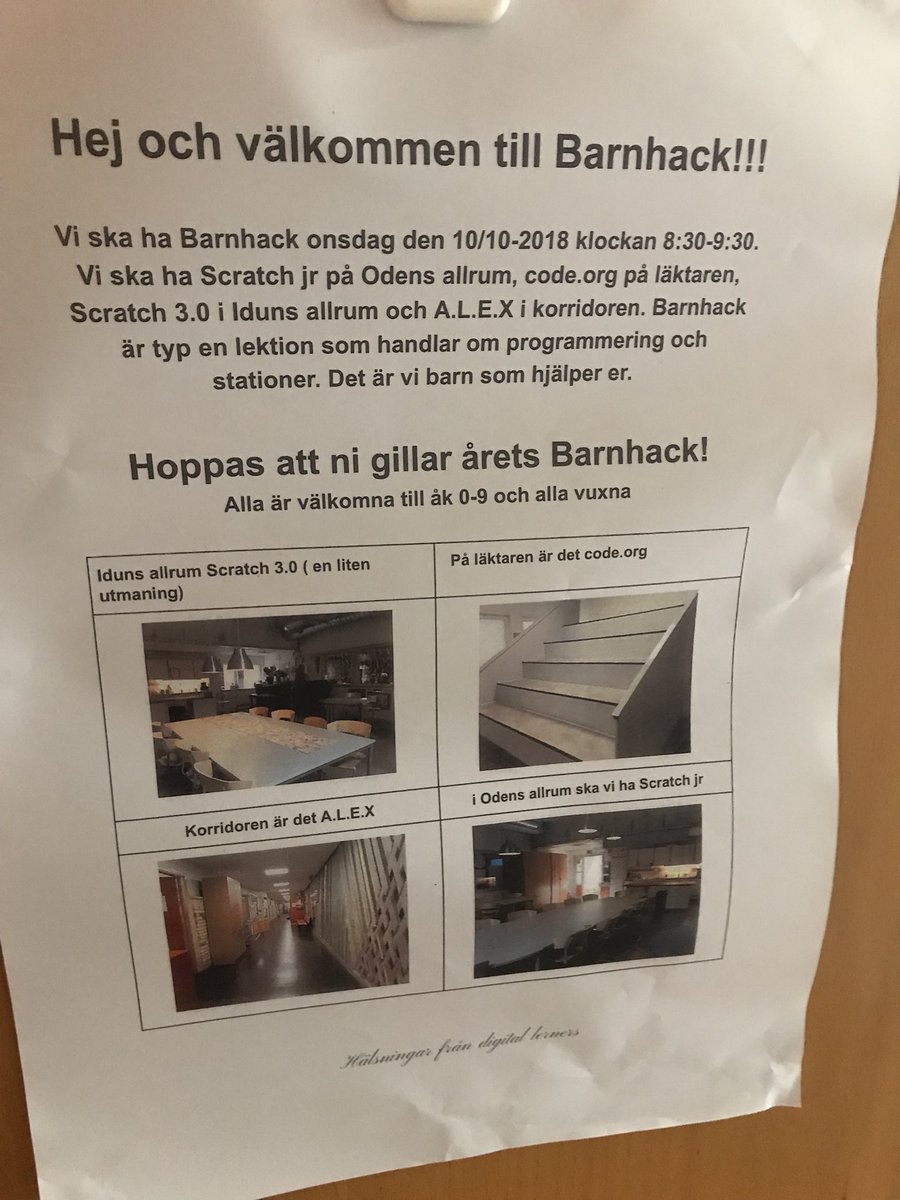 Jossanna's tweet photo. Vi fortsätter #enskoldag med #barnhack som våra digital learners i #3ab har förberett tillsammans med @LKlingstedt . @runbacka #vilärtillsammans https://t.co/iRSSOayrfK