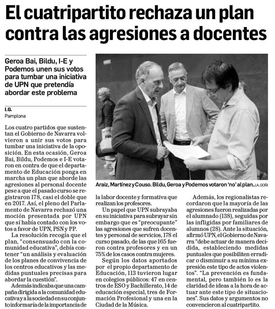 NavarraForal's tweet photo. Barkos y sus #EusKomplices rechazan un plan contra las agresiones docentes.
Será que ellos son más de apoyar a los agresores? https://t.co/HTIUL6ymsR
