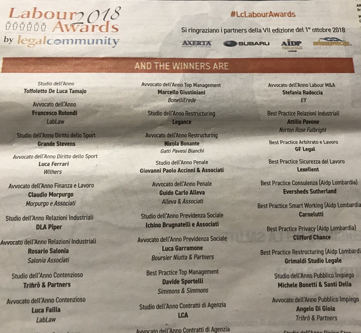 Bonettipartners's tweet photo. Repubblica parla di noi e dei più grandi studi legali internazionali e del premio #labour2018! https://t.co/qU3hw3y1oQ