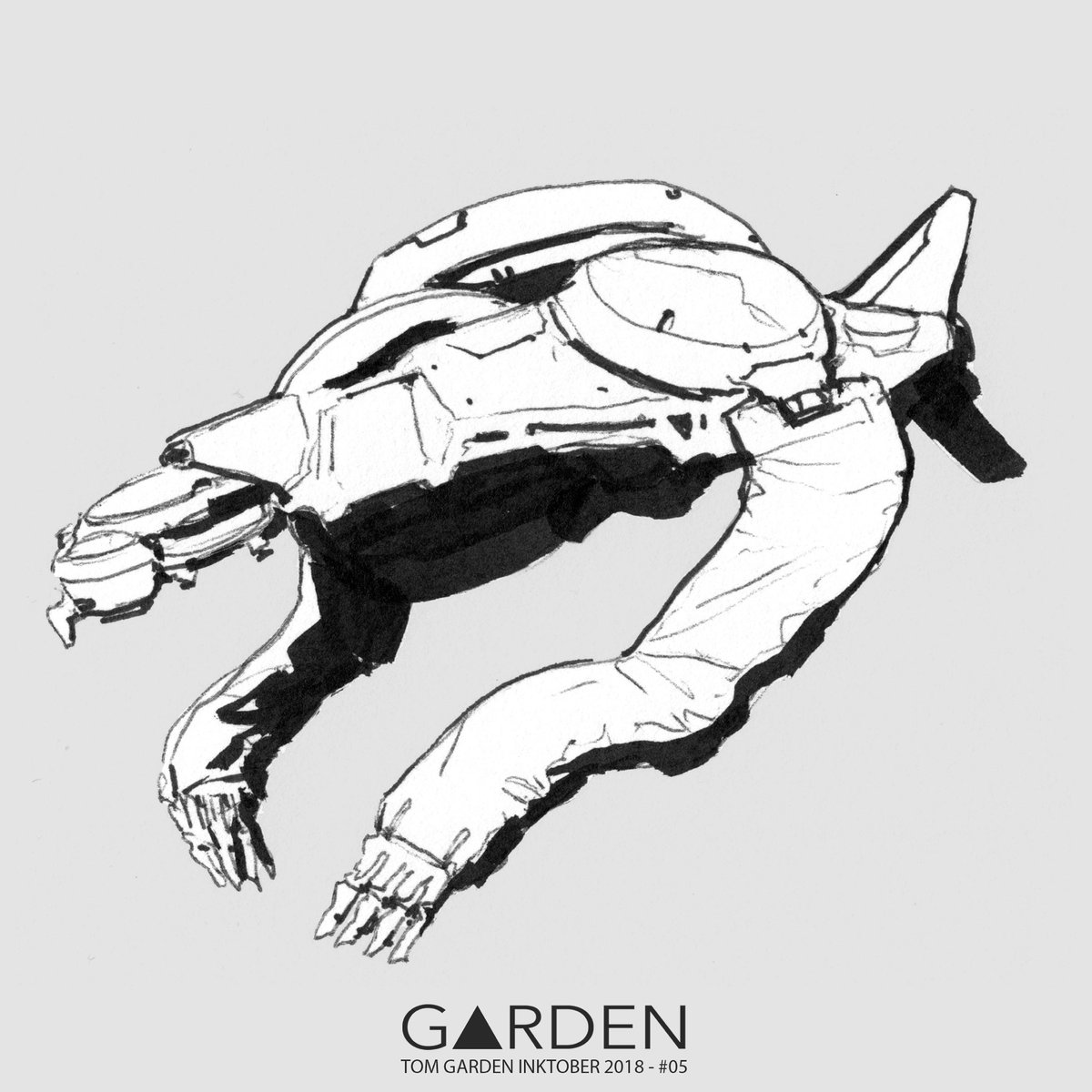 Inktober 05 - #inktober2018 #tgconceptart #tomgarden #lineart #mecha #robot #art #conceptart #sketching #inktober #ink #illustration #doodle #drawing #bw #anime #artist