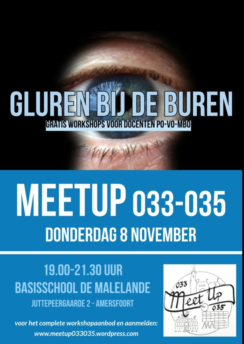 Tadaaa! Daar is de officiële aankondiging! Het workshopaanbod wordt de komende dagen verder aangevuld. Je kunt je alvast inschrijven! meetup033035.wordpress.com
Poster in pdf ontvangen om in je teamkamer te hangen? Stuur ons een berichtje en we sturen je de poster toe!