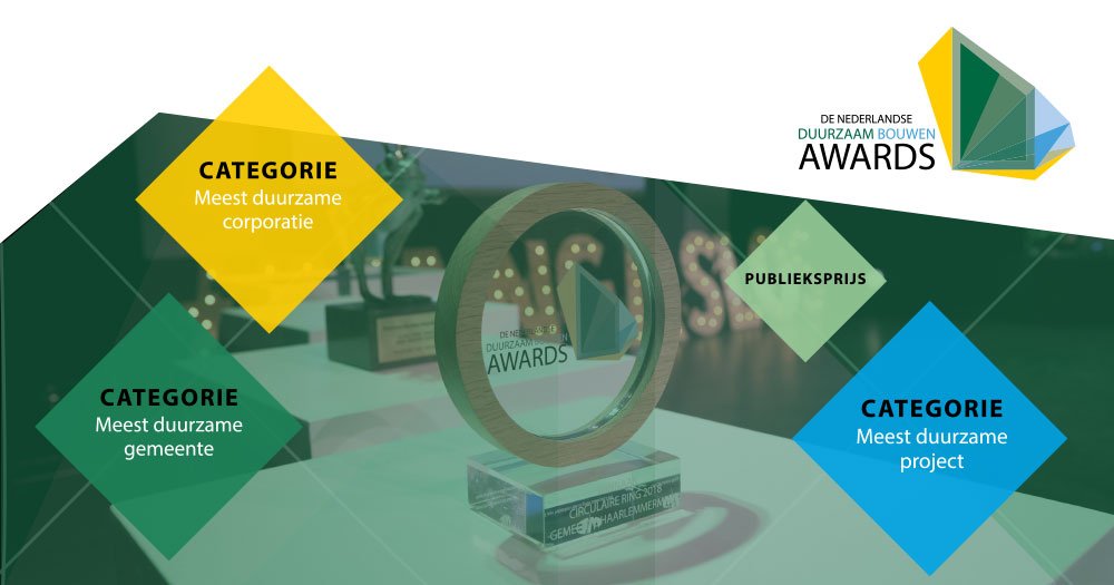 De inschrijving voor de Duurzaam Bouwen Awards 2019 is geopend! De Duurzaam Bouwen Awards kent verschillende categorieën. Bent u benieuwd naar de categorieën dit jaar? Kijk dan snel verder en schrijf u in: bit.ly/2RE7Krn