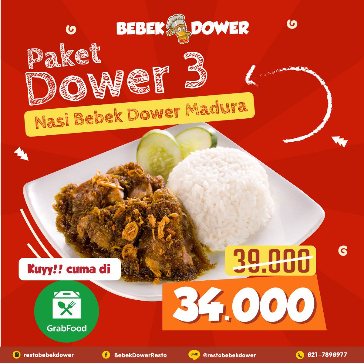 BebekDowerResto's tweet photo. Promo Dower !
Promo khusus Grab Food

Kalian bisa hemat sampai 12.000 loh!

Caranya gampang kok. Tinggal buka aplikasi Grab Food kalian dan cari bebek dower terdekat.

Makanan kamu bisa sampai ke tempatmu tanpa harus antri dan harga lebih murah looh 😋 https://t.co/CRKu61fbLO