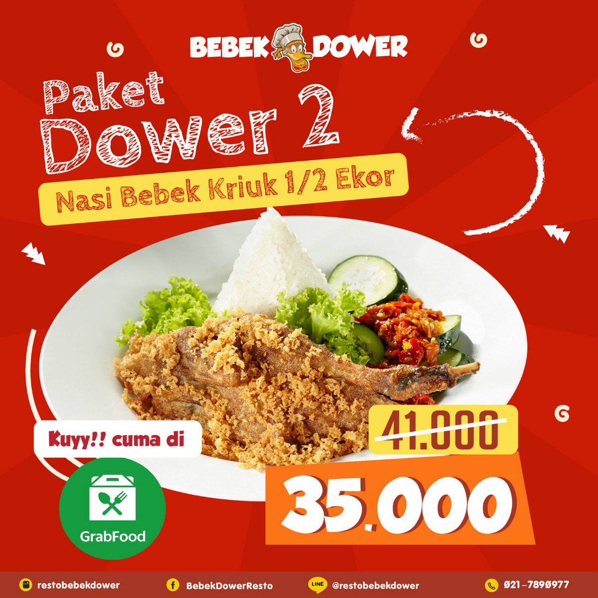 BebekDowerResto's tweet photo. Promo Dower !
Promo khusus Grab Food

Kalian bisa hemat sampai 12.000 loh!

Caranya gampang kok. Tinggal buka aplikasi Grab Food kalian dan cari bebek dower terdekat.

Makanan kamu bisa sampai ke tempatmu tanpa harus antri dan harga lebih murah looh 😋 https://t.co/CRKu61fbLO
