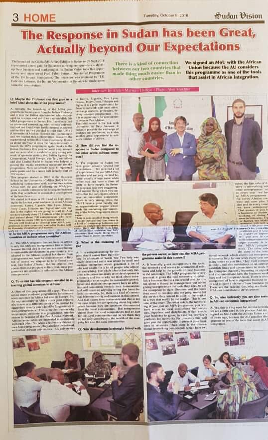 ItalyInSudan's tweet photo. @ItalyInSudan @E4Impact #UMST @AicsKhartoum again on the forefront of #sudanese news thanks to the #italosudanese #GlobalImpactEntrepreneurship #MBA starting at the end of October! ๐ 2 #SudanVision news. Young entrepreneurs from #Sudan r expected 2 grow stronger and inclusive https://t.co/VVk9XU6yuQ