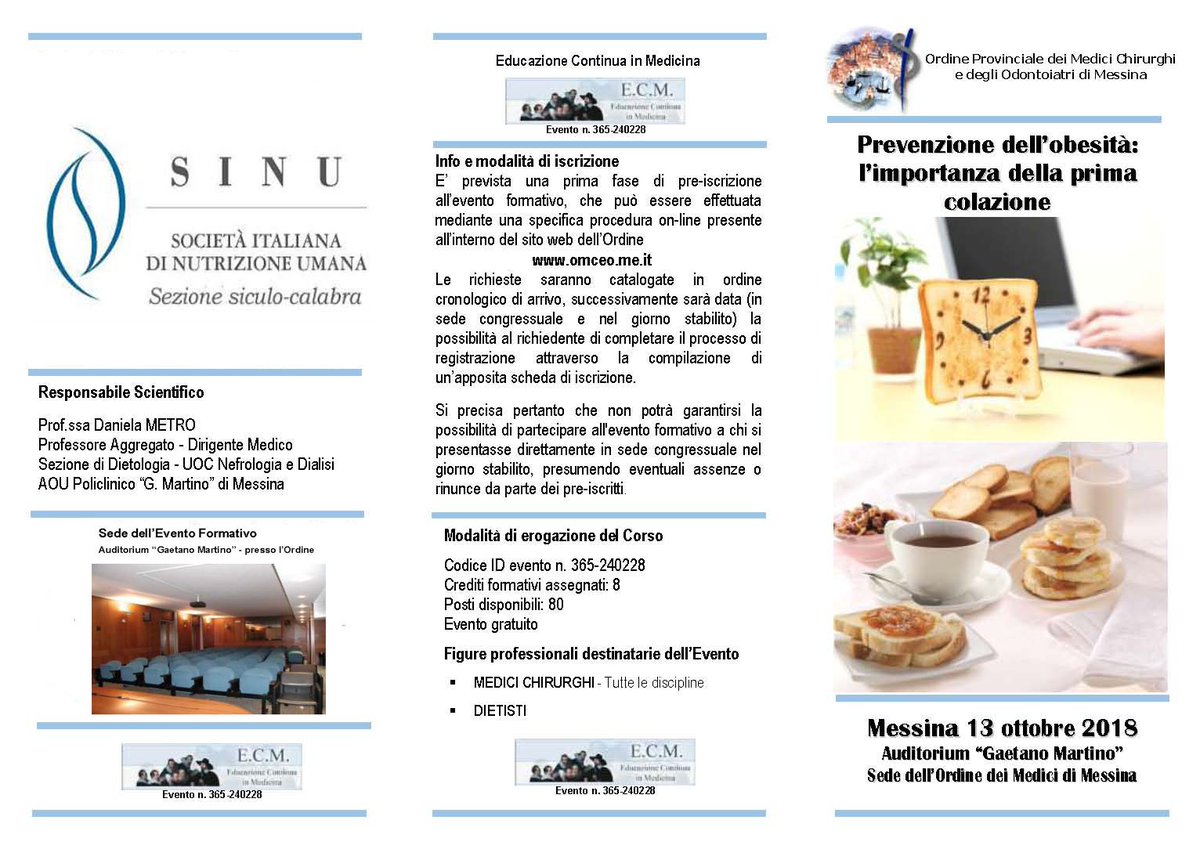 SINU_Italia's tweet photo. "Il buongiorno si vede dal mattino..."! @SINU_Italia promuove l'importanza della prima #colazione nella #prevenzione dell'#obesità nel prossimo Convegno regionale #Sicilia-#Calabria il 13 Ottobre a #Messina! Non mancate! Info: https://t.co/vP8JIwbfdO https://t.co/1UPFyxxiAr