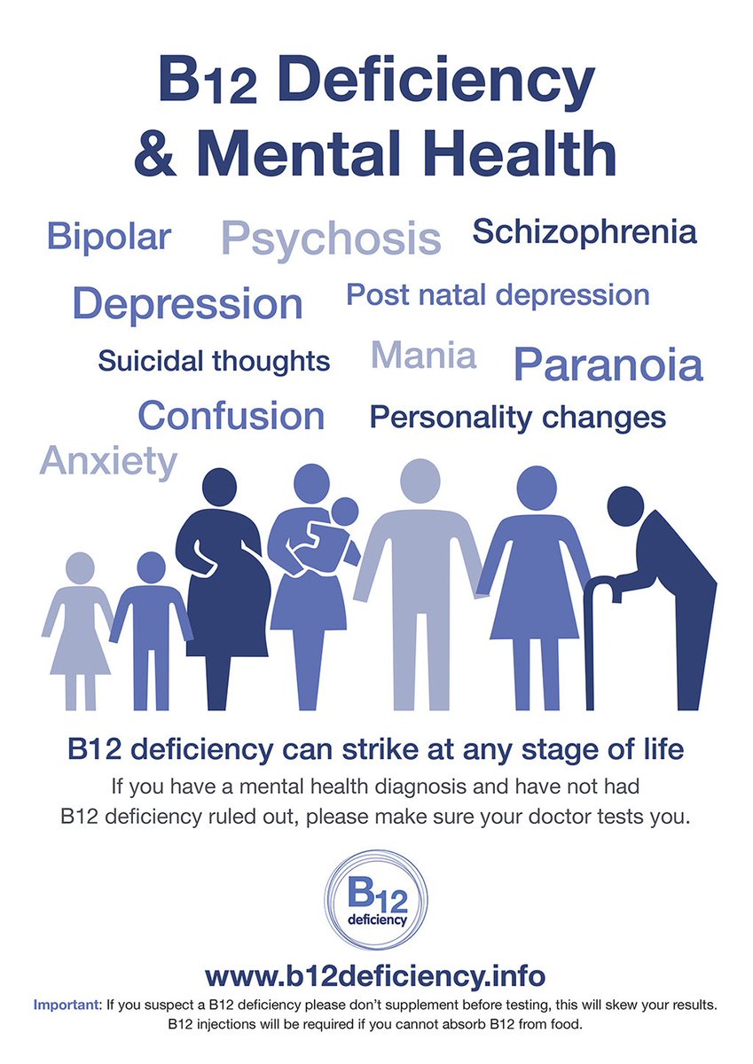 B12info's tweet photo. #WorldMentalHealthDay @JackieDP In your role as Minister for #mentalhealth Please explore/share information on #B12deficiency. #Depression #Anxiety #Suicidal thoughts are symptoms of this very common, easily treated condition. Please see; https://t.co/4psTl92ebX https://t.co/7T9lzfYHcw