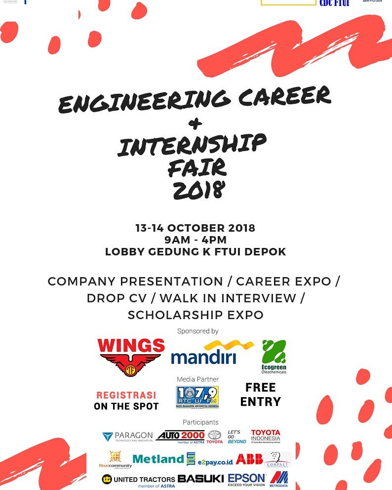 CDCFTUI's tweet photo. Terbuka untuk umum dan gratis. Daftar segera di https://t.co/1YW4Ve4V4h dan temui perusahaan-perusahaan terbaik di bidang teknik dalam acara ECIF2018. Drop your CV and Set up your dream. https://t.co/Rq6QrXk4gH