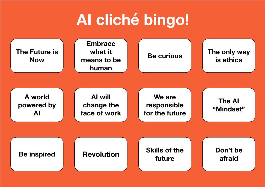 lauracaccia's tweet image. So excited to be at the @WorldSummitAI in #amsterdam!! Will be looking out for these cliches... comment how many you get over the next two days!! 😉#conferencebingo #WSAI18 #winwin