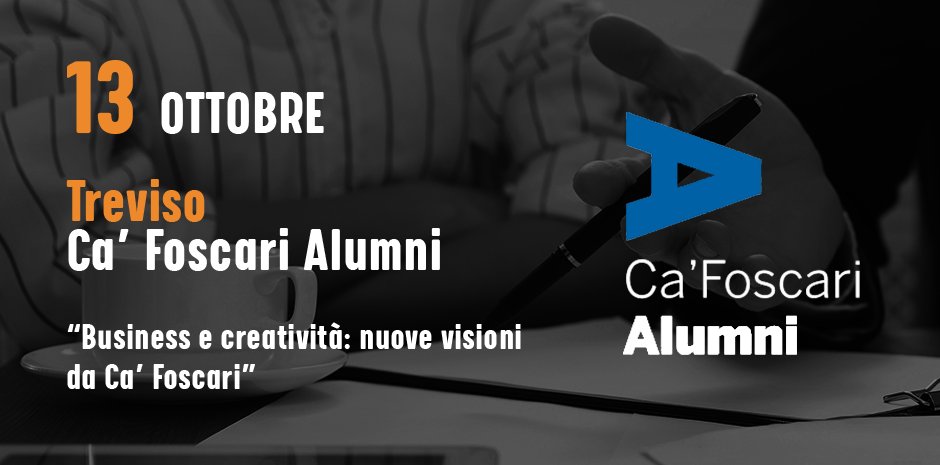 CaFoscariAlumni's tweet photo. Per la #TrevisoCreativityWeek, sabato 13 ottobre vi aspettiamo al Hotel Maggior Consiglio per il talk "#Business e #Creatività: nuove visioni da Ca' Foscari", con 4 cafoscarini che ci racconteranno il ruolo della creatività nella loro carriera.

Info: https://t.co/psbI1V9z1t https://t.co/3usX9EClaJ