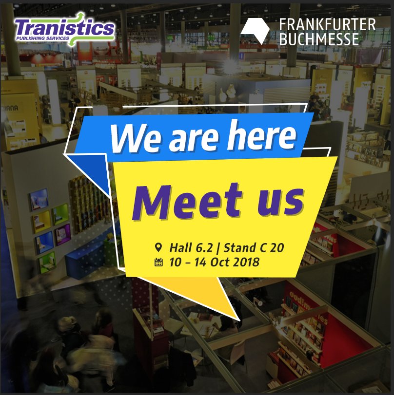 Tranistics's tweet photo. We are here at the biggest book fair in the world.
Book a meeting with us at https://t.co/PshPFIRwlK
You may write to us at events@tranistics.com or visit us at https://t.co/7oS4YrmrL0
#fbm18 #tranisticspublishing #frankfurtbookfair #frankfurt #bookfairevent https://t.co/RyJXL1O3Qd