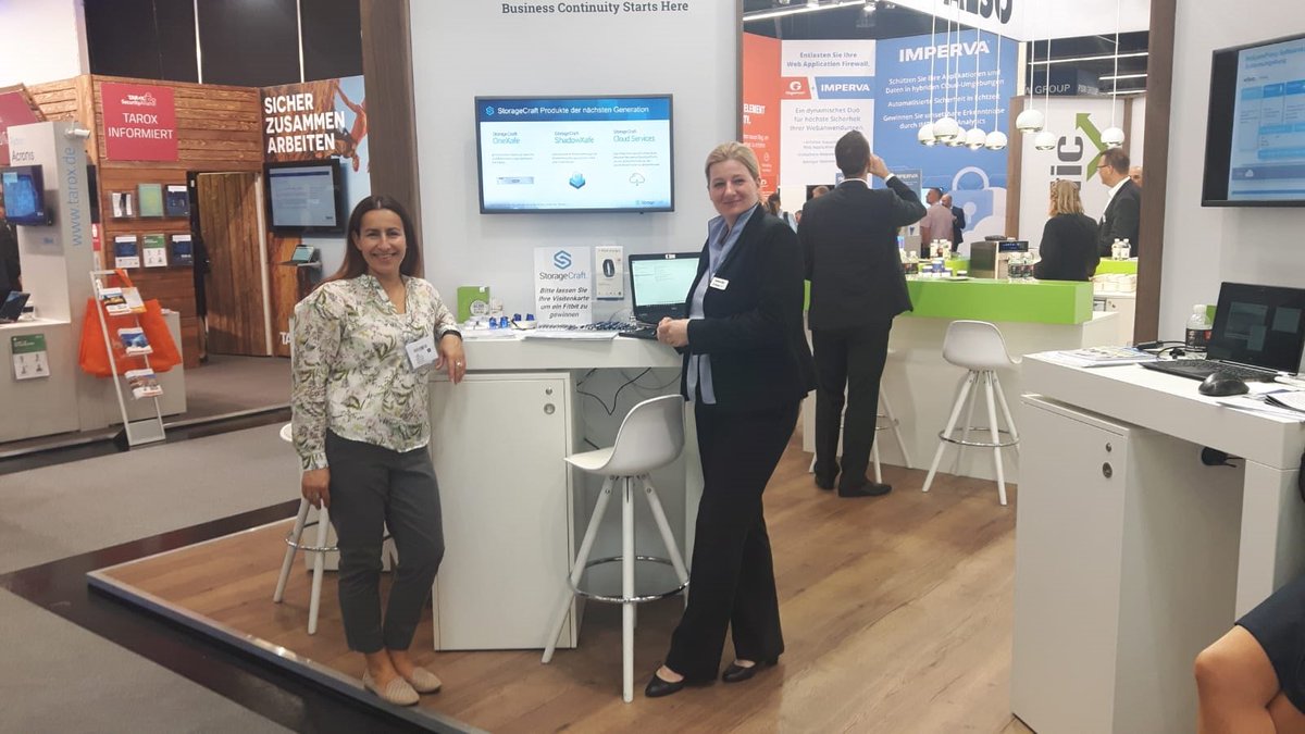 All set for day 2 at It-Sa... Stop by the @StorageCraft pod on ALSO's stand #9/9-516 in Hall 9. Dajana &amp; Ivonne are on hand to discuss all your #DisasterRecovery &amp; #DataProtection needs :-) #Also #ItSa