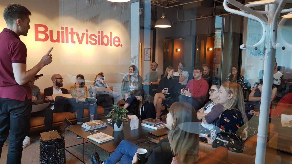 Builtvisible's tweet photo. A full house for our weekly #TomCon sessions! 

From analytics to content strategy and design, our team like to keep at the forefront of this fast-paced industry, while further developing their skillset. 📚 #BVLife #Culture #Values https://t.co/RlOdw79DY3