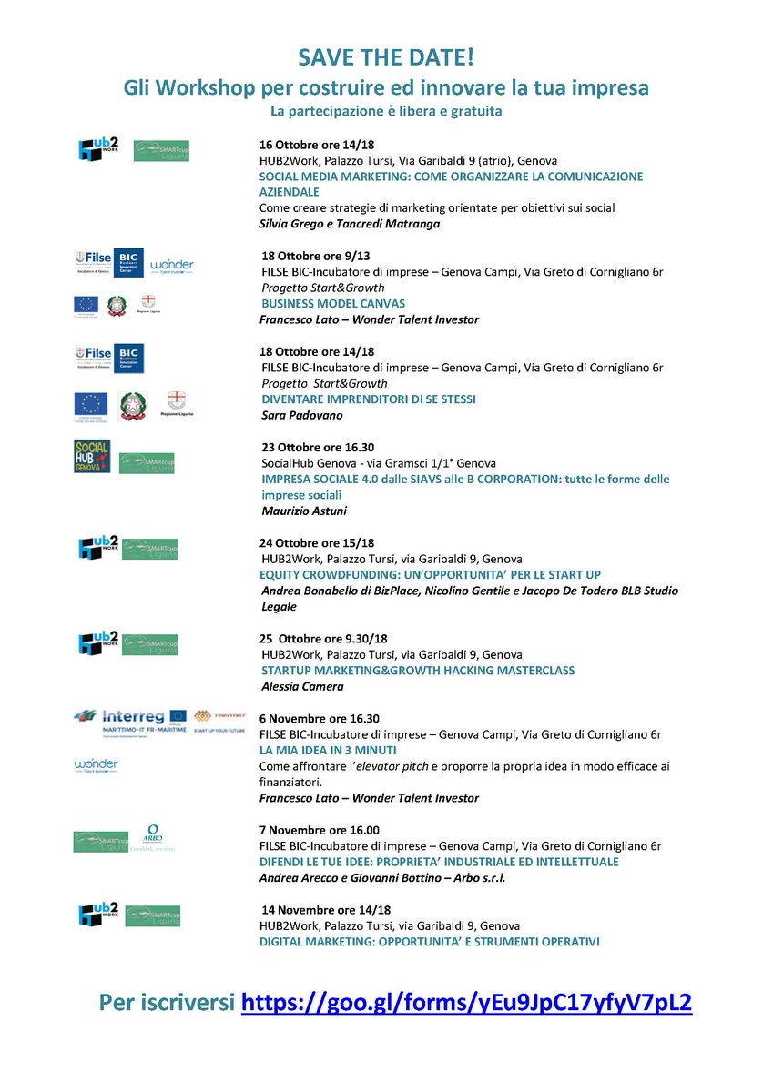 smartcupliguria's tweet photo. Siamo lieti di invitarvi a partecipare a “Gli Workshop per costruire ed innovare la tua impresa” La partecipazione è libera e gratuita.
Per una migliore organizzazione vi preghiamo di indicare il vostro interesse a partecipare al seguente link: https://t.co/fGWUmvTea7 https://t.co/6KMuJIgwFx