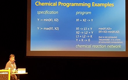 informatics_eu's tweet photo. Luca Cardelli from @MSFTResearch and @CompSciOxford explains the state of the art on molecular programing at #ECSS_2018 in Gothenburg ... #DNA #biotecnology https://t.co/yxSI7ikibu