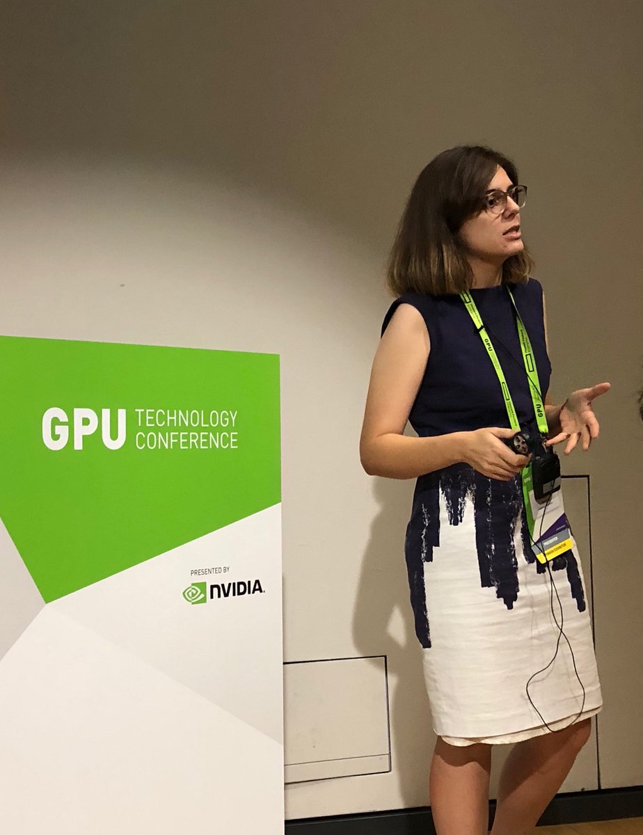 Our own Dr Sally Epstein from ⁦@CambConsultants⁩ talking at #GTC18 with ⁦@NetApp⁩ about our latest developments in #AI and our Deepray technology removing distortion from images in real-time