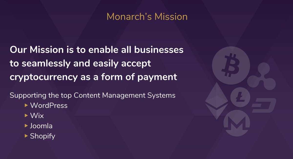 MonarchWallet's tweet photo. Our Mission is to enable all businesses to seamlessly and easily accept
cryptocurrency as a form of payment. 

Website: https://t.co/AnDnSijnnq 
Telegram: https://t.co/dFNANJHGaZ

#monarchtoken #TGE #crowdsale #cryptocurrency $btc $eth $eos $ada #startup #fintech #technology https://t.co/psE8qjruA2