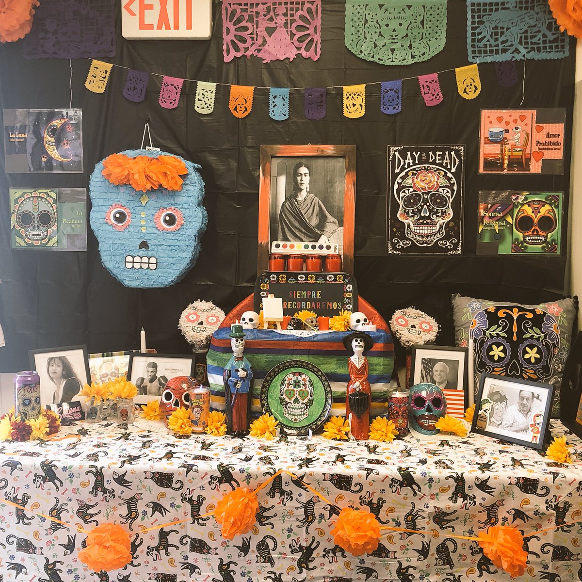Ms. Pérez in first grade has an amazing display in honor of Día de los muertes!