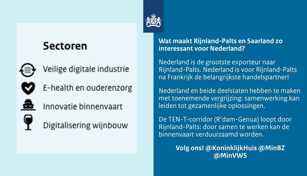 Lees hier kort terug waarom de economische missie naar Rijnland-Palts en Saarland belangrijk is en welke sectoren erbij betrokken zijn. Praat mee via <a href="/NLhandelsmissie/">NLhandelsmissie</a> <a href="/NLinDeutschland/">NL Botschaft Berlin🇳🇱🇩🇪</a> #NLGermany