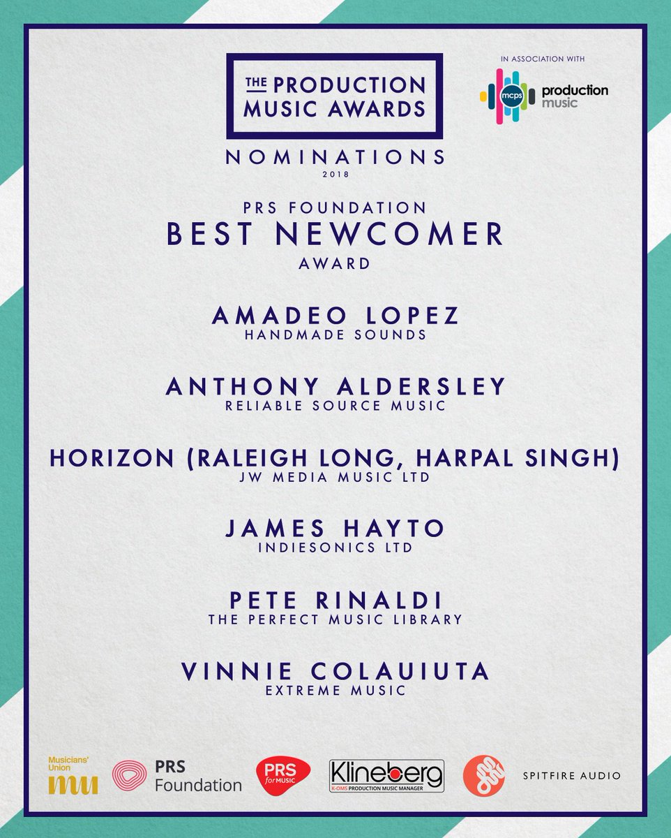 Last, but DEFINITELY not least. It's our nominees in the <a href="/PRSFoundation/">PRS Foundation</a> Best Newcomer Award category at the Production Music Awards 2018. Huge congrats to the composers!