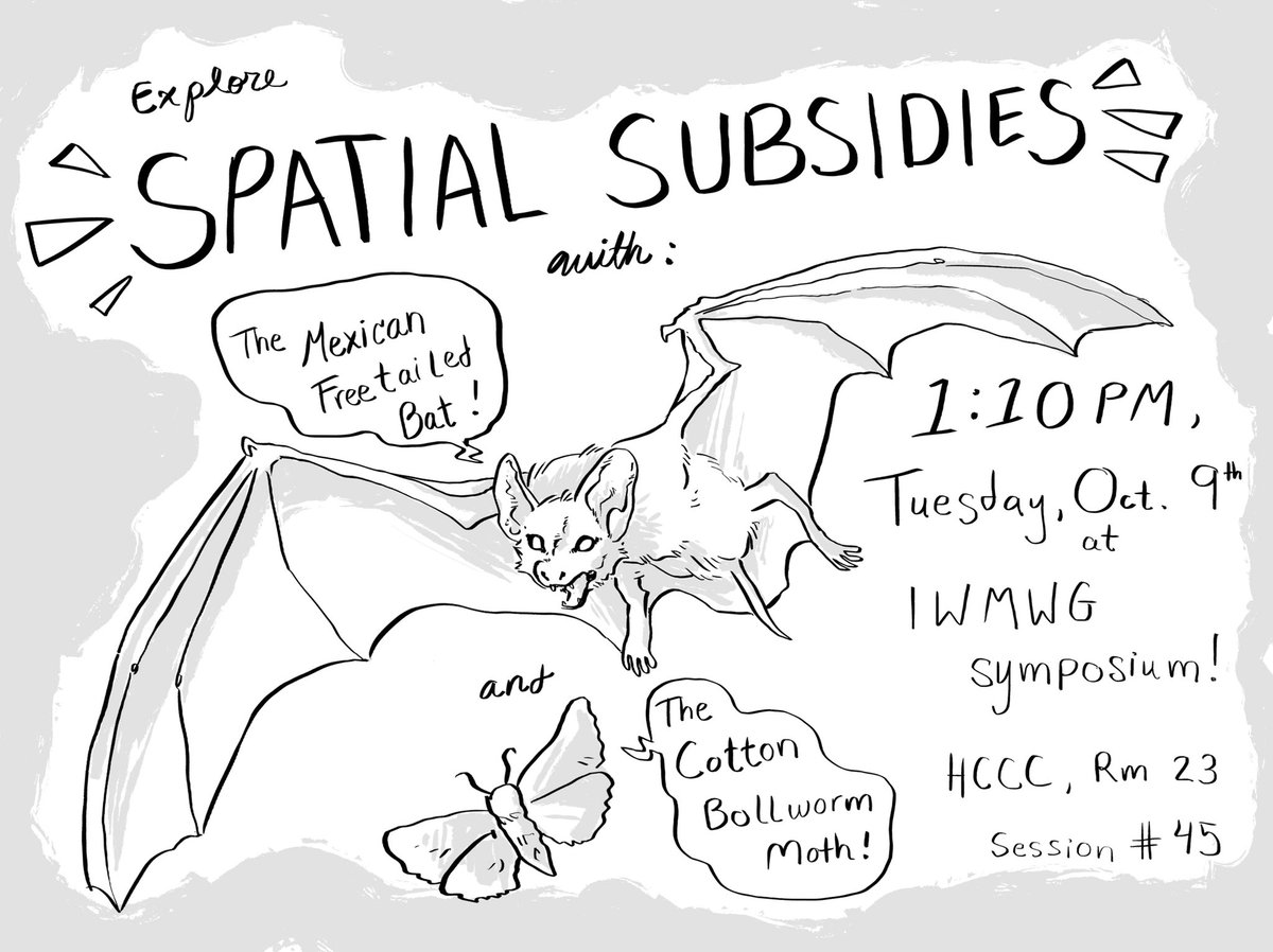 LauraLH_Lab's tweet photo. Great #tws2018 impromptu talk @LauraLH_Lab by Maya Stahl and @JJDerbridge on #spatialsubsidies and Mexican free-tailed bats 🦇 https://t.co/Mc0ROaOfKS