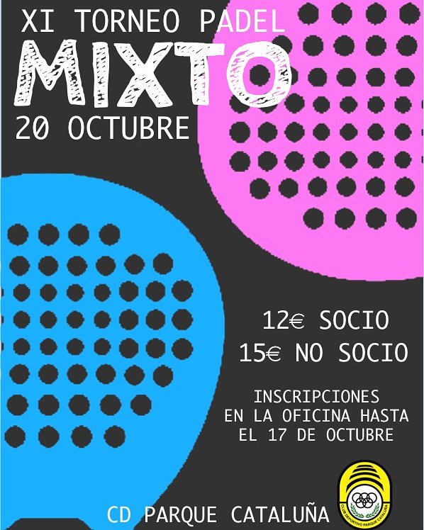 ParquePadel's tweet image. Sábado 20 OCTUBRE. Torneo Mixto. Corre a apuntarte... plazas limitadas!!!
#padel #padeleros #torneosdepadel