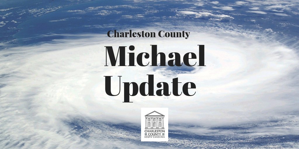 ChasCountyGov's tweet photo. Charleston County will open a shelter at 3765 Leeds at noon today ahead of potential impacts from Hurricane Michael. Citizens can get picked up at nearest CARTA stop. Call 843-202-7904 from stop. What to bring and more details: https://t.co/49cbKB4r89 #chsnews #HurricaneMichael https://t.co/3h8C8aVyUI