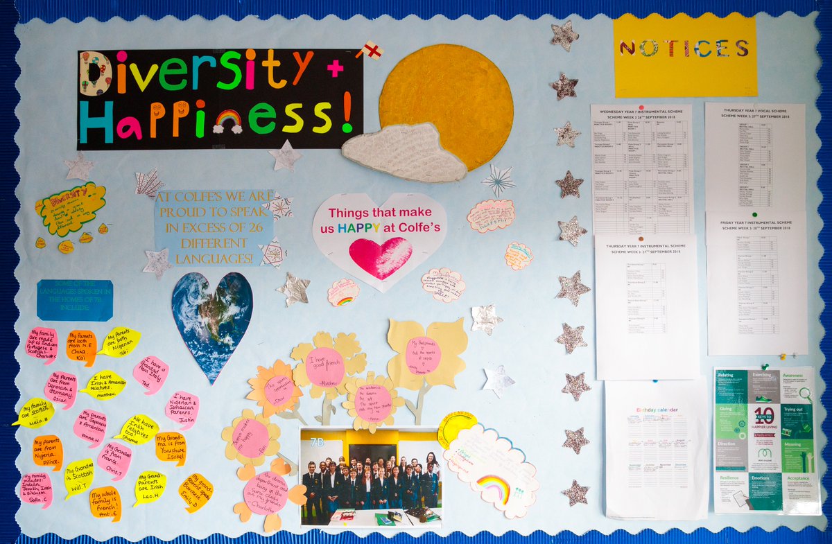 #Happiness is central to everything we do at <a href="/ColfesSchool/">Colfe's School</a> so to raise awareness of #WorldMentalHealthDay pupils are discussing #wellbeing today with the help of <a href="/MindCharity/">Mind</a>, as well as creating boards in form rooms to reflect both #happiness and #diversity #PHSEE