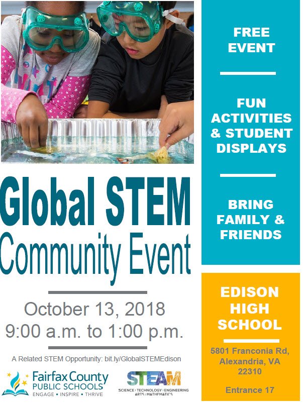 TwainMS's tweet photo. •The Countdown to the #GlobalSTEMEvent has started. Hope to see our students and families at the event this weekend. #edisonglobalstem #FCPSSTEAM https://t.co/LtICYuv3Cu