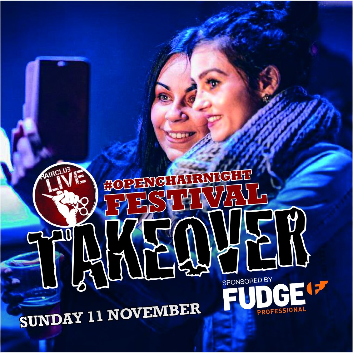 HairClubLive's tweet photo. We invite you to #DareTheChair for 10 minutes to show us what you can do. We’re back live with our FIRST-EVER #OpenChairNight festival TAKEOVER sponsored by Fudge Professional, a day-to-night event in London on Sunday 11 November. Sign up HERE: https://t.co/4Mms2aAW1G https://t.co/KS7xZwxLKh