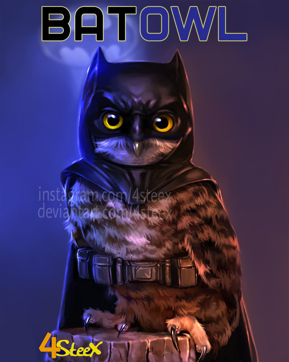 BATOWL
#comics #dc #fantasy #4steex #animals #aquaman #artist #avengers #batman #birds #commission #crazy #cute #digitalpainting #drawing #fanart #funny #illustration #joker #justiceleague 
#marvel #movie #owl #owls #superman #theflash #wonderwoman #art
