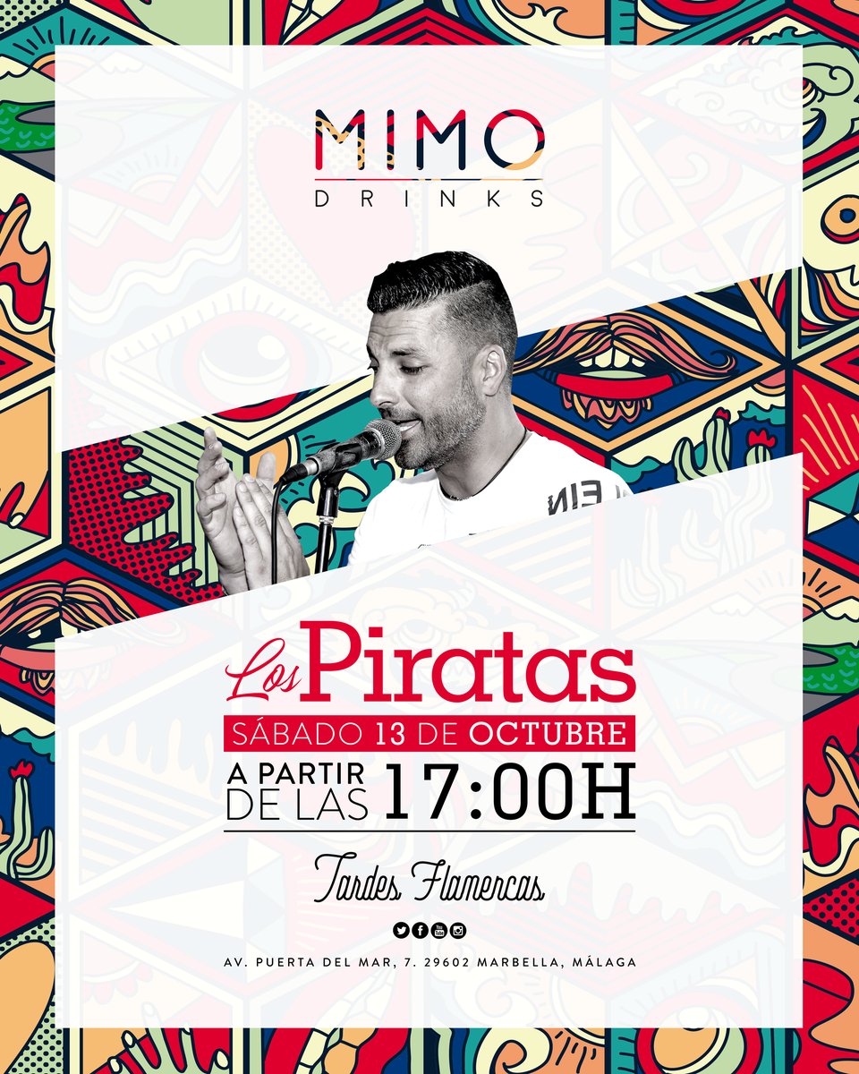 MimoDrinks's tweet photo. 📢 ¡Este sábado disfruta de nuestras #TardesFlamencas con la actuación de Los Piratas a partir de las 17horas!😍 🙌 ¡Te esperamos! 💃🎶
#MIMO
#MIMODrinks
#MIMOMarbella
#conMIMO
#Marbella
#music
#livemusic
#conciertos
#cocktails https://t.co/jtBYxMobPL