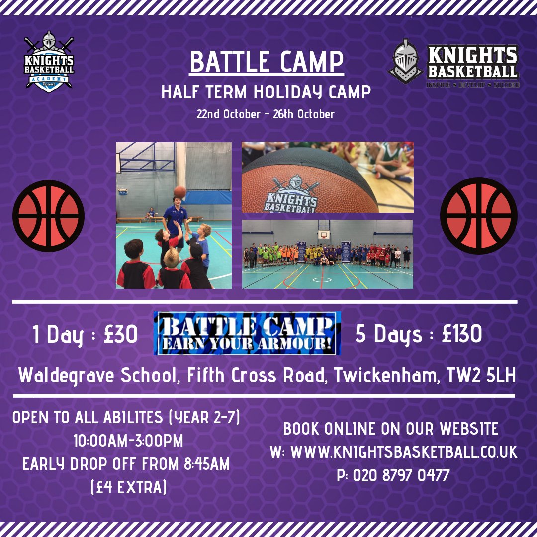 KnightsBball09's tweet photo. Don't forget about our Battle Camp this October Half term (22nd-26th October)!!!!! A great chance to get some extra training!!! Book now on our website. https://t.co/zhF5UphAPv #weareknights https://t.co/lyCmdGuEkg