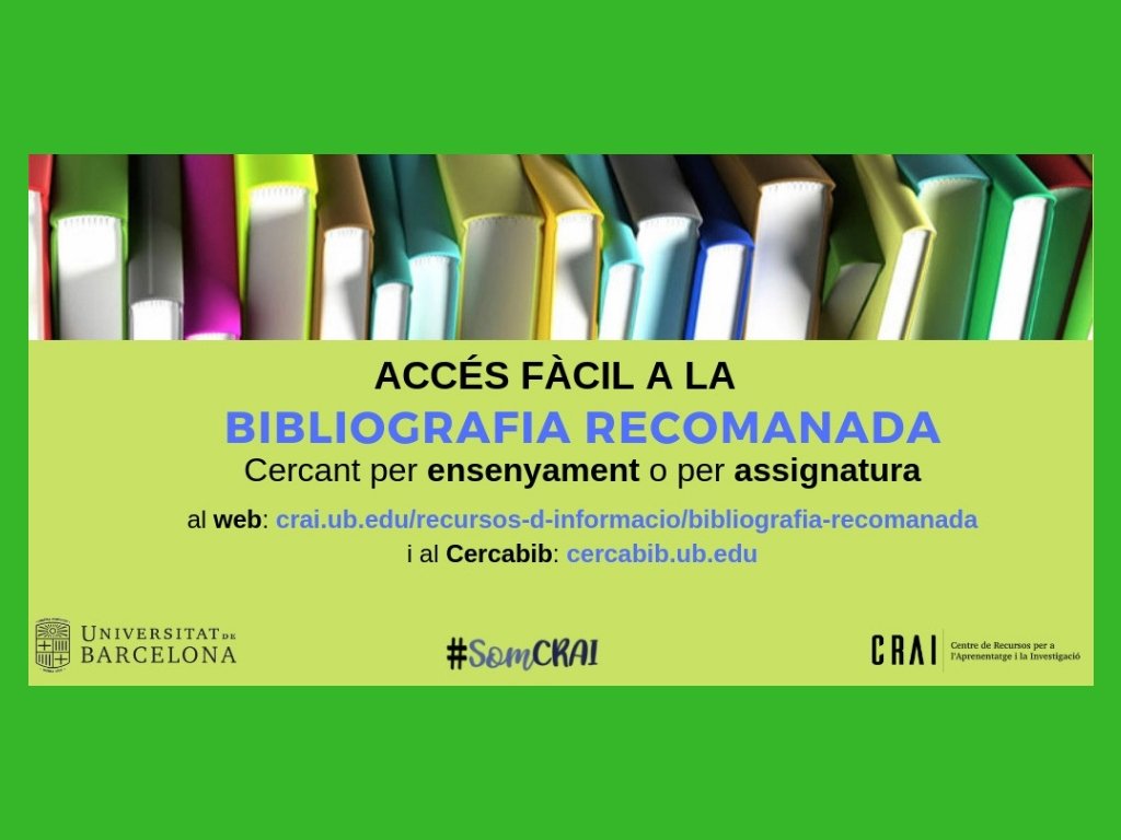 craieie's tweet photo. Voleu saber en quina biblioteca podeu trobar la #bibliografia #recomanada dels vostres estudis📚?
També podeu veure si està disponible, i si no ho està, fins a quina data està prestada📆
Si tens cap dubte, apropa’t al taulell de préstec
@UBFacEcoiEmpres @estudiants_ub @crai_ub https://t.co/aBdMQ9p2dK
