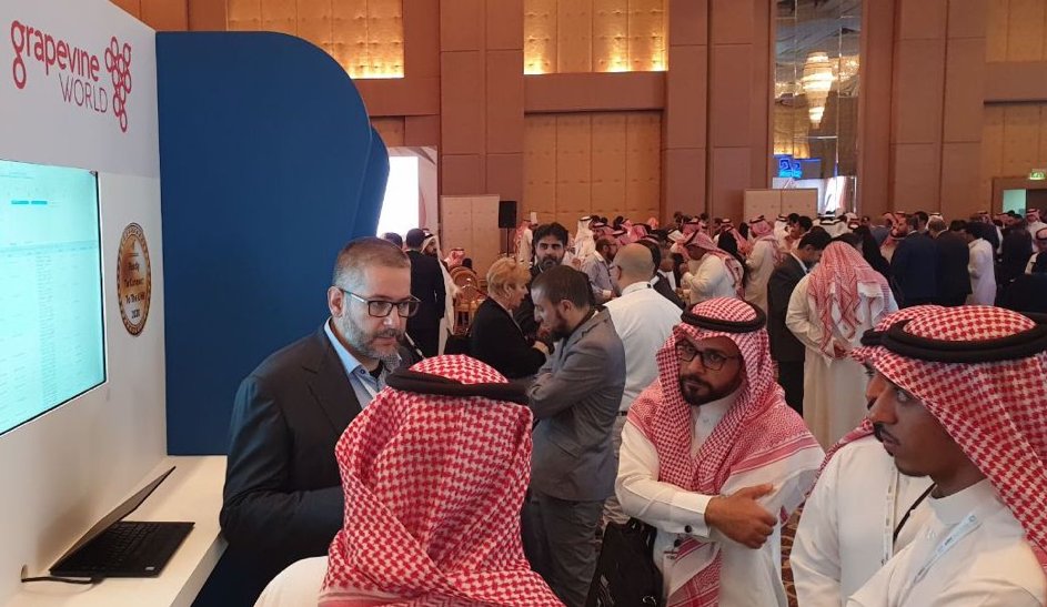 Grapevine_World's tweet photo. New in the team - already in the field. Umberto at the #HIMSSSaudi18 spreads the word about @Grapevine_World and meets Saudi Arabia’s high demands for transformation of care through #technology. #healthcare #interoperability #blockchain https://t.co/oKLiJMKXQ0