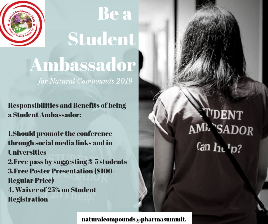 natcompound2018's tweet photo. Be a #Studentambassador for #Naturalcompounds2019 https://t.co/hLEf8dEcub https://t.co/XiGhtujtfZ