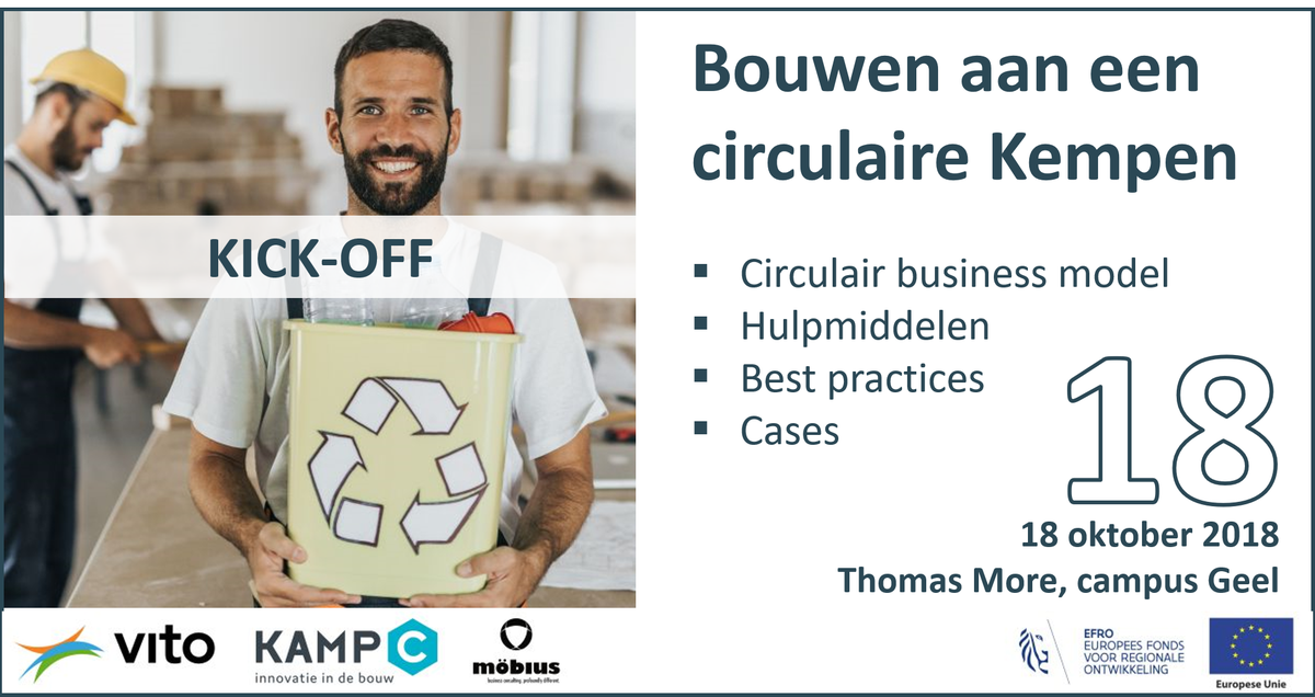 Tijdens de 4e masterclass op 18/10 geven we het startschot van "Bouwen aan een circulaire Kempen", een project rond circulaire businessmodellen van <a href="/VITObelgium/">VITO</a> <a href="/mobius_eu/">Möbius Business Redesign</a> <a href="/KampC_be/">Kamp C</a>. #circulairekempen Meer info: kampc.be/innovatie/proj…