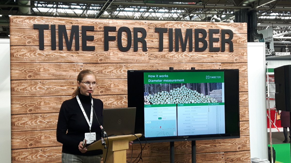 CTI_timber's tweet photo. Anna-Greta Tsahkna, founder and chief commercial officer of @Timbeter explains how to make Forest Industry more profitable and sustainable through technology @ CTI Hub at #TimberExpo2018 #timber #forestry https://t.co/FnnMu2MQFB