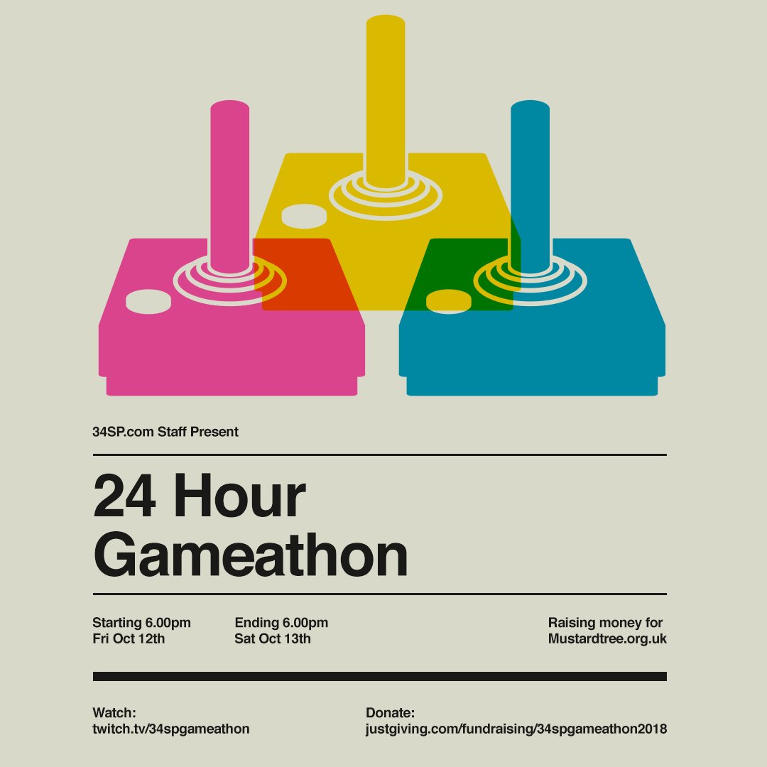 34SPGameathon's tweet image. It's that time of year again! Introducing @34sp Gameathon 2018! This year we're tipping our hat to #WorldHomelessDay and raising money for @MustardTreeMCR. It kicks off this Friday 12th 6PM so set your clocks and get ready to enjoy our annual embarassment! twitch.tv/34spgameathon