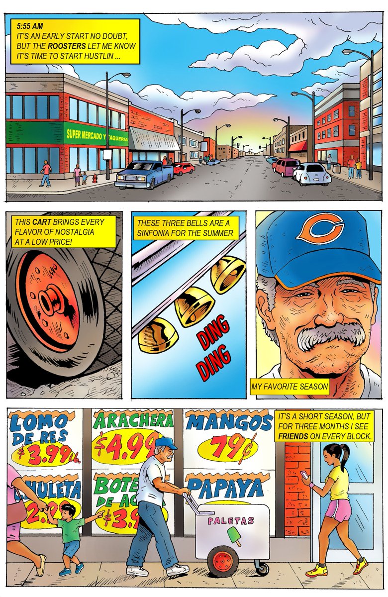 NACOart's tweet photo. this is the first page of the first issue of LA CHAMBA street vendors comic book. pick it up @GCComics or https://t.co/QOE3E77lLj

#lachambacomic #sketchhousepress #paletero #paletas #streetvendor #makingcomics #indiecomics #comicbook #newreleasewednesday #nacoart https://t.co/nvPtVd7FYz